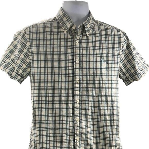 The Original Penguin Short Sleeve Slim Fit Shirt Cream Plaid Medium - Picture 1 of 7
